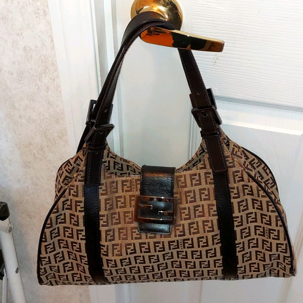 Vintage Fendi Signature Zucchini Tote Shoulder Satchel Baguette Bag